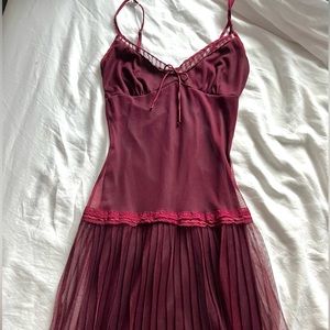 vintage Betsey Johnson dress 90s, red wine color, midi length, 20s/vintage style